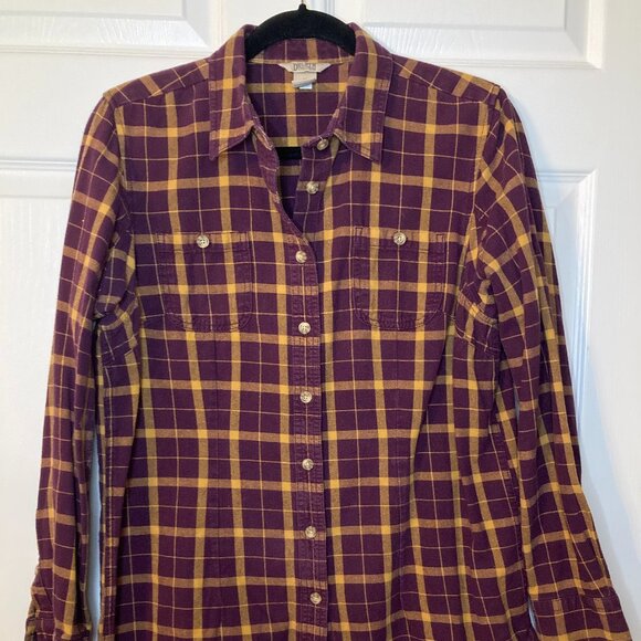 Duluth Trading Co. Women's Free Swingin' Flannel Shirt - Purple/Gold - Size M - Picture 1 of 6